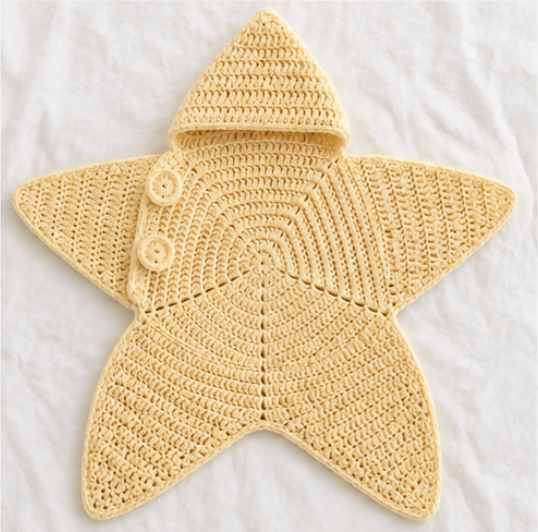 Crocheted Starfish Baby Cocoon with Hood