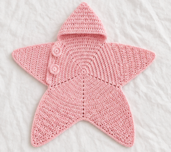 Crocheted Starfish Baby Cocoon with Hood