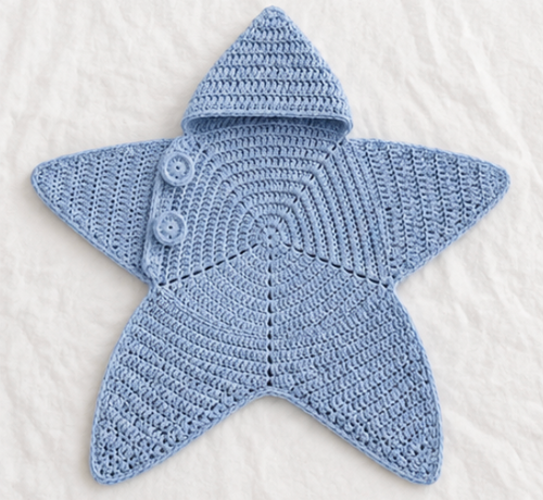 Crocheted Starfish Baby Cocoon with Hood
