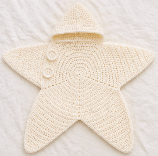 Crocheted Starfish Baby Cocoon with Hood